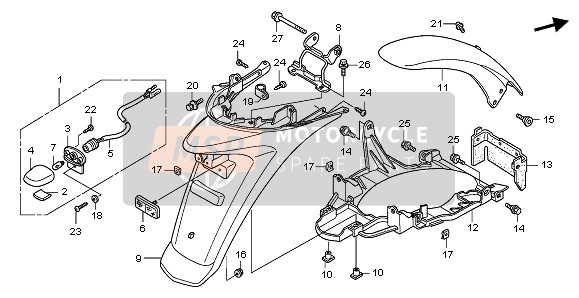 Honda SH125 2008 Achterspatbord voor een 2008 Honda SH125